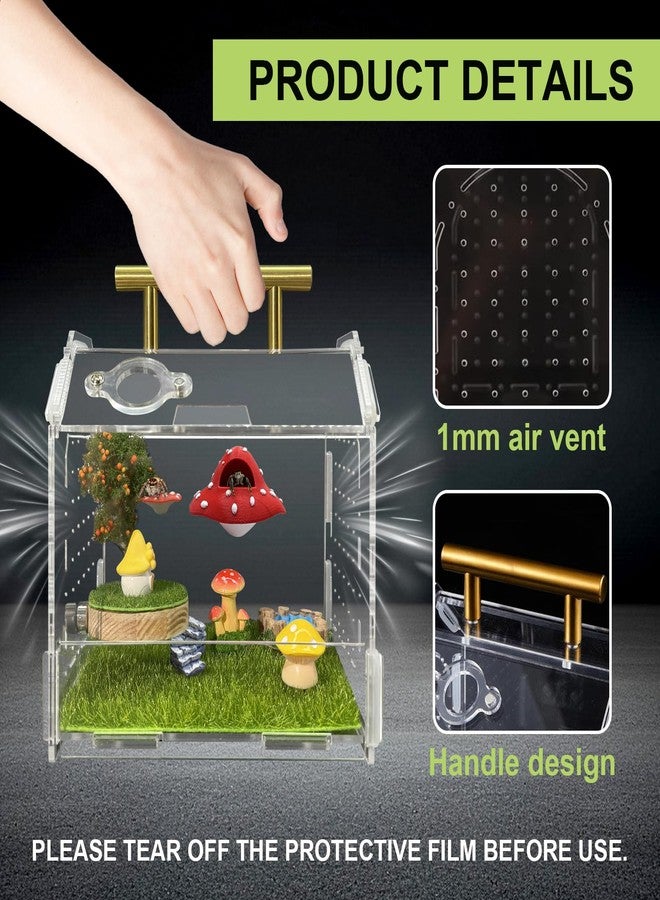 Julang Jumping Spider Enclosure, 5.9" X 4.7" X 5.5" Acrylic Spider Habitat, Front Opening Reptile Terrarium with Matrix Ventilation Holes & Feeding Holes, for Hermit Crab Tarantula Mantises Beetles - Image 3